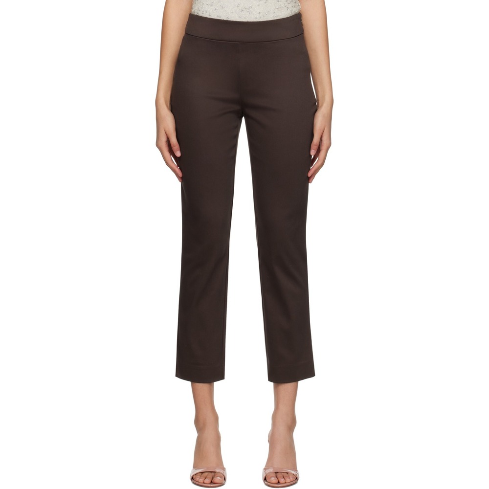 STAUD Brown Cropped Straight Leg Trousers Side Zip Cotton Blend Size 2 Slit Open